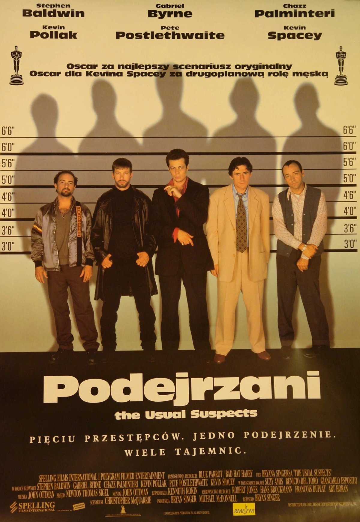  The Usual Suspects : Kevin Spacey, Gabriel Byrne, Chazz  Palminteri, Stephen Baldwin, Benicio Del Toro, Kevin Pollak, Pete  Postlethwaite, Suzy Amis, Giancarlo Esposito, Dan Hedaya, Paul Bartel, Carl  Bressler, Bryan Singer, Art Horan, Bryan